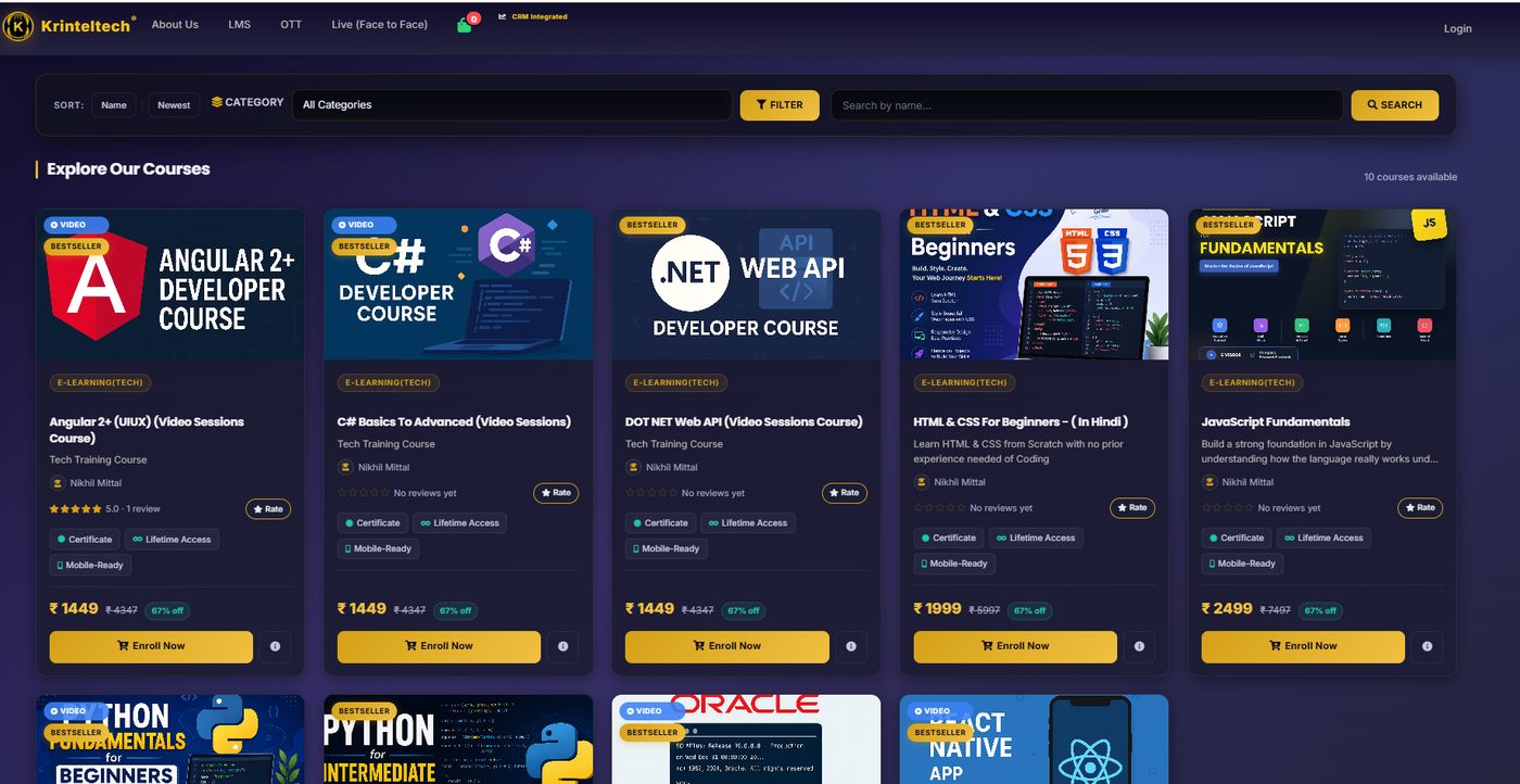 Learning platform course catalogue